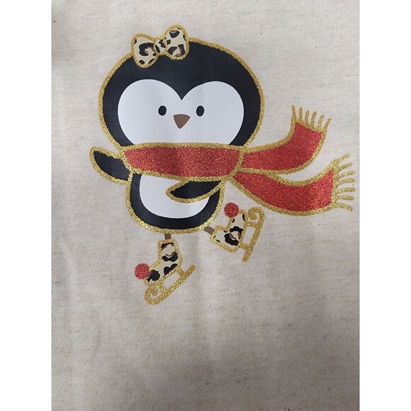 Girls Carters Beige Penguin Long Sleeve Bodysuit‎ With Ruffles & Snaps - Picture 2 of 7